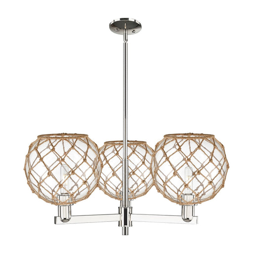 Innovations Farmhouse Rope 32in 3-Light Pendant | Industrial Polished Nickel and Clear Glass with Brown Rope | Kitchen Island | Model 716-3CR-PN-G122-10RB