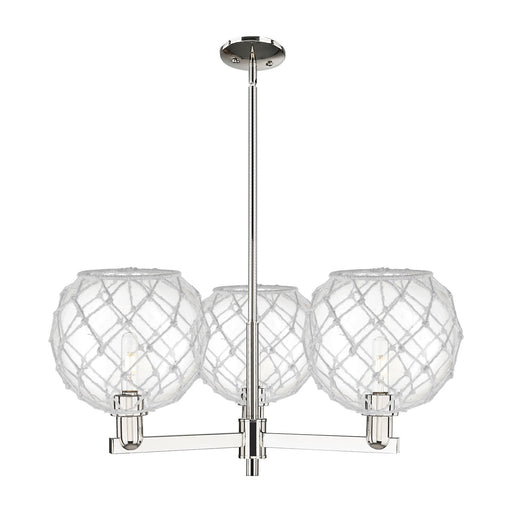 Innovations Farmhouse Rope 32in 3-Light Pendant | Industrial Polished Nickel Steel and Clear Glass with White Rope | Kitchen | Model 716-3CR-PN-G122-10RW