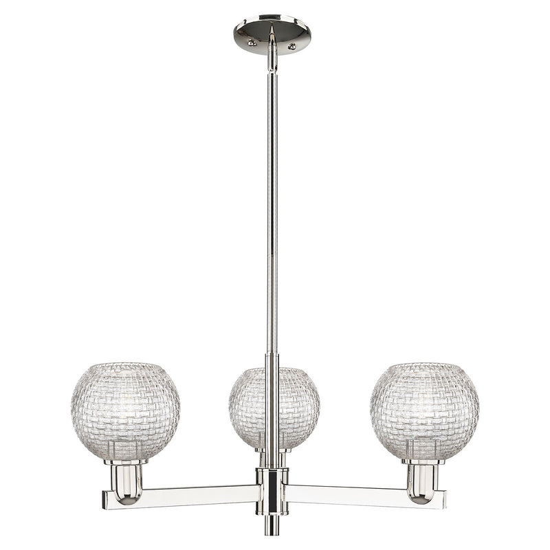 Innovations Athens 28in 3-Light Pendant | Industrial Polished Nickel Steel and Clear Basket Weave Glass | Kitchen Island & | Model 716-3CR-PN-G122C-6CL