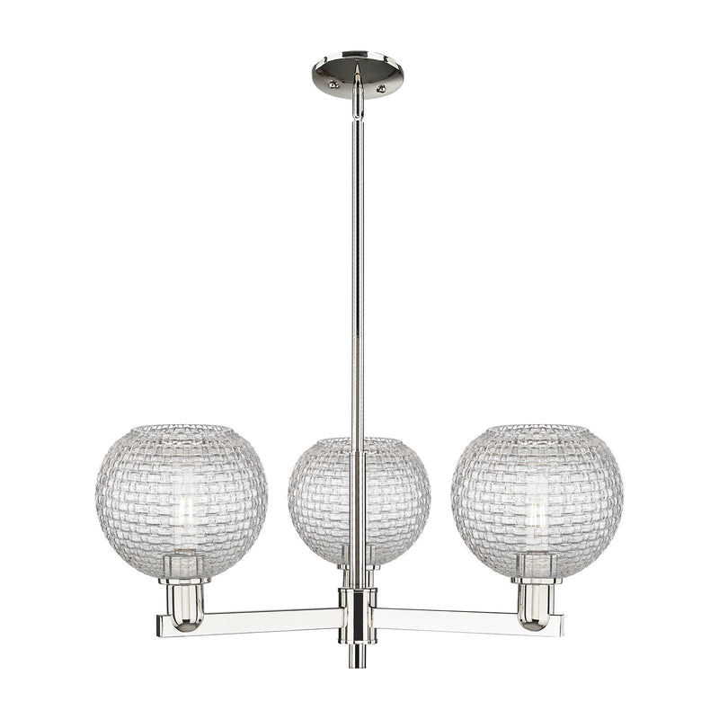 Innovations Athens 30in 3-Light Pendant | Industrial Polished Nickel Steel and Clear Basket Weave Glass | Kitchen Island & | Model 716-3CR-PN-G122C-8CL
