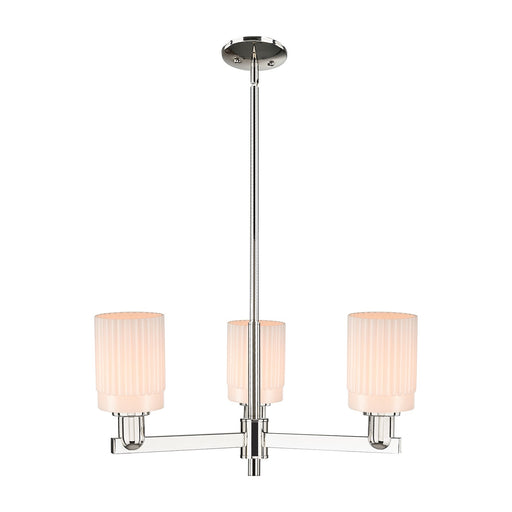 Innovations Hadley 26in 3-Light Pendant | Industrial Polished Nickel and Matte White Ribbed Glass | Kitchen Island & Dining Room | Model 716-3CR-PN-G341