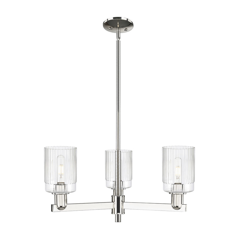Innovations Hadley 26in 3-Light Pendant | Industrial Polished Nickel Steel and Clear Ribbed Glass | Kitchen Island & Dining Room | Model 716-3CR-PN-G342