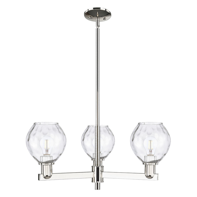 Innovations Waverly 28in 3-Light Pendant | Industrial Polished Nickel Steel and Clear Water Glass | Kitchen Island & Dining Room | Model 716-3CR-PN-G362