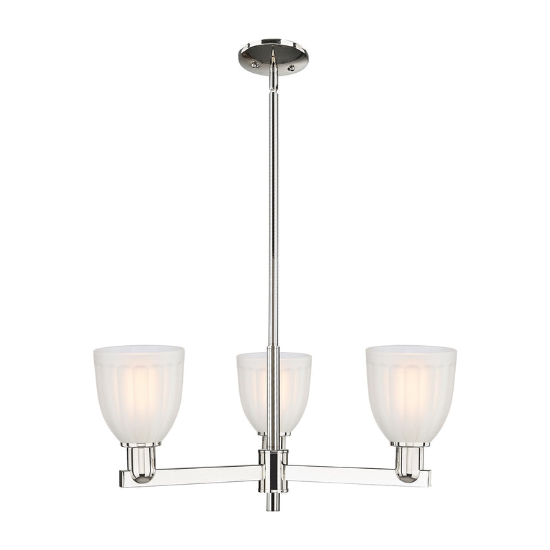 Innovations Brookfield 28in 3-Light Pendant | Industrial Polished Nickel Steel and White Frosted Ribbed Glass | Kitchen Island & | Model 716-3CR-PN-G441