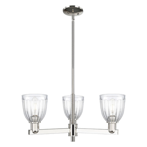 Innovations Brookfield 28in 3-Light Pendant | Industrial Polished Nickel Steel and Clear Ribbed Glass | Kitchen Island & Dining | Model 716-3CR-PN-G442