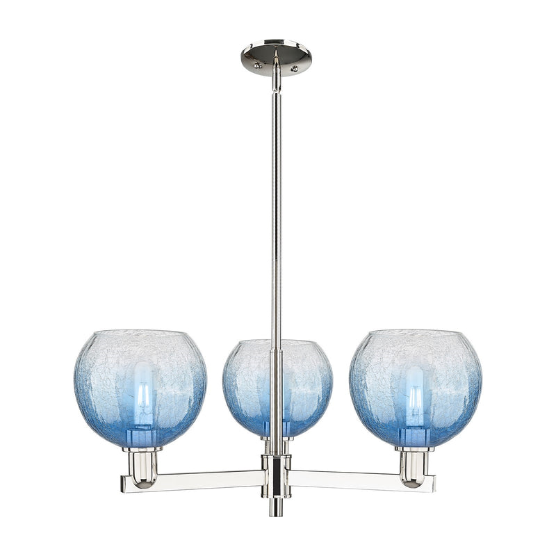 Innovations Brookhaven Globe 30in 3-Light Pendant | Industrial Polished Nickel Steel and Sapphire Blue Glass | Kitchen Island | Model 716-3CR-PN-G483-8SB