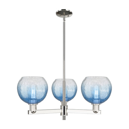 Innovations Brookhaven Globe 30in 3-Light Pendant | Industrial Polished Nickel Steel and Sapphire Blue Glass | Kitchen Island | Model 716-3CR-PN-G483-8SB