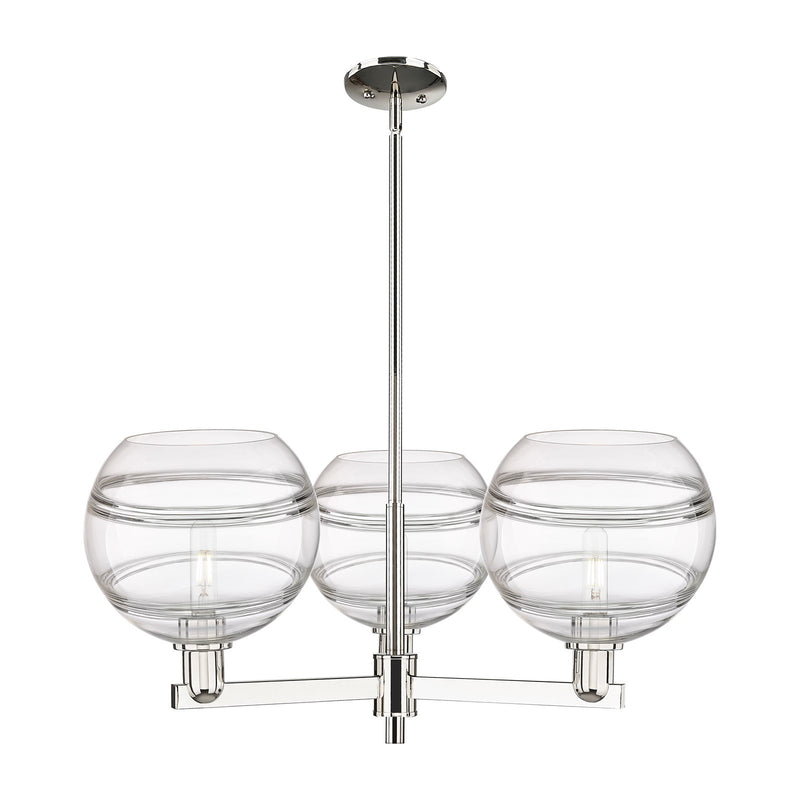 Innovations Rochester 32in 3-Light Pendant | Industrial Polished Nickel Steel and Clear Glass | Kitchen Island & Dining Room | Model 716-3CR-PN-G556-10CL