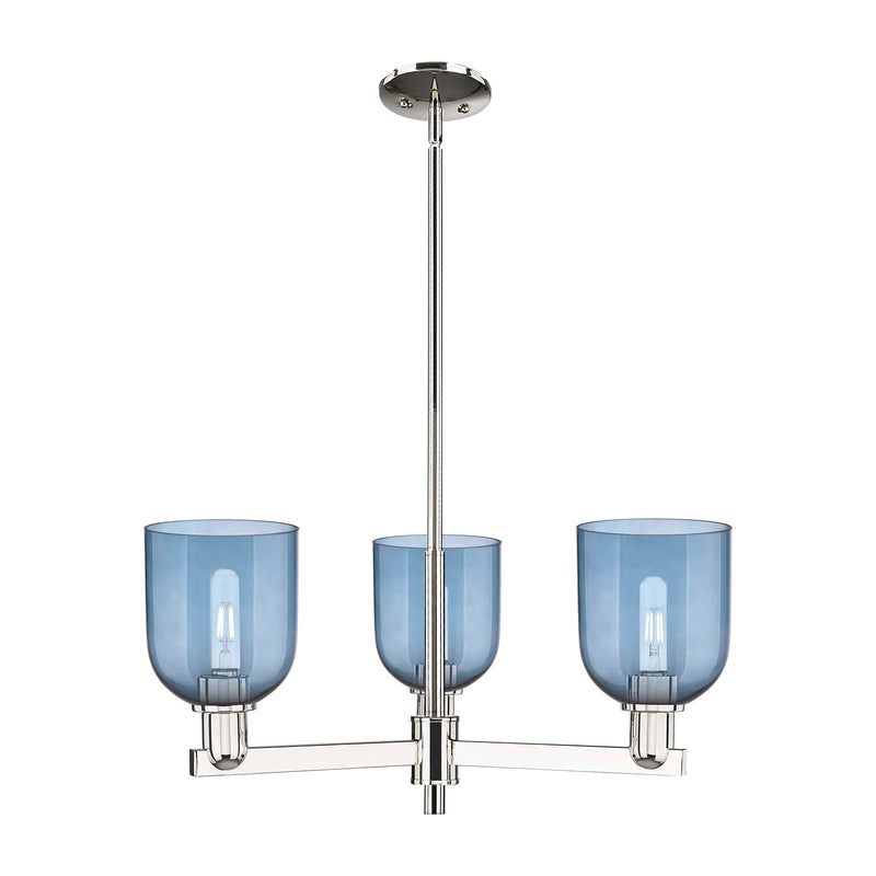 Innovations Bella 27in 3-Light Pendant | Industrial Polished Nickel and Blue Glass | Kitchen Island & Dining Room | 27.25 x | Model 716-3CR-PN-G558-6BL