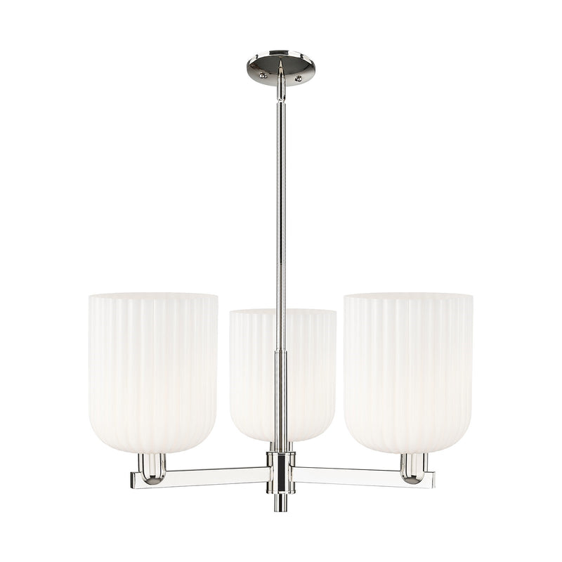 Innovations Bridal Veil 30in 3-Light Pendant | Industrial Polished Nickel and Gloss White Ribbed Glass | Kitchen Island & | Model 716-3CR-PN-G559-8GWH