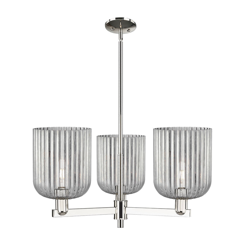 Innovations Bridal Veil 30in 3-Light Pendant | Industrial Polished Nickel and Light Smoke Ribbed Glass | Kitchen Island & | Model 716-3CR-PN-G559-8SM