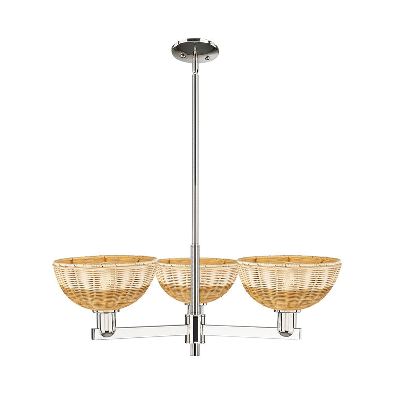 Innovations Bristol Natural II 31in 3-Light Pendant | Industrial Polished Nickel and Natural Fiber Shade | Kitchen Island & | Model 716-3CR-PN-NBD2-9-NAT
