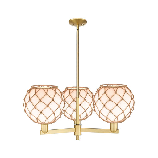Innovations Farmhouse Rope 32in 3-Light Pendant | Industrial Satin Gold Steel and Matte White Glass with Brown Rope | Kitchen | Model 716-3CR-SG-G121-10RB