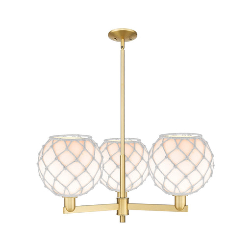 Innovations Farmhouse Rope 32in 3-Light Pendant | Industrial Satin Gold Steel and White Glass with Rope | Kitchen Island & | Model 716-3CR-SG-G121-10RW