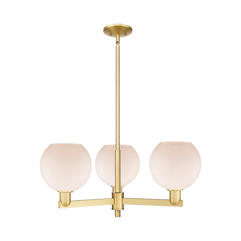 Innovations Athens 30in 3-Light Pendant | Industrial Satin Gold Steel and Matte White Glass | Kitchen Island & Dining Room | Model 716-3CR-SG-G121-8