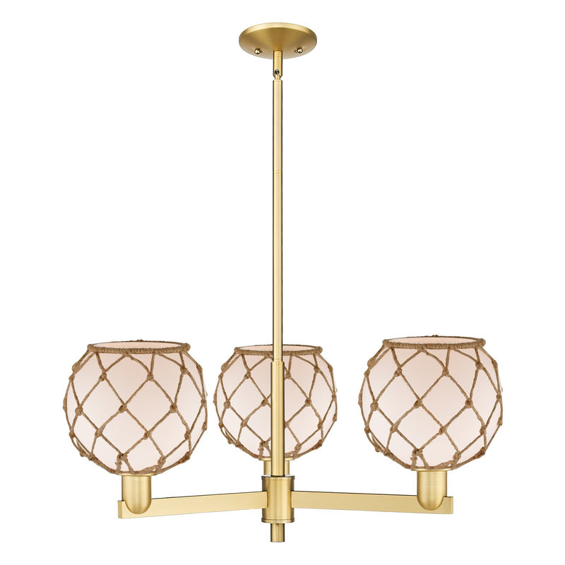 Innovations Farmhouse Rope 30in 3-Light Pendant | Industrial Satin Gold Steel and White Glass with Brown Rope | Kitchen Island | Model 716-3CR-SG-G121-8RB