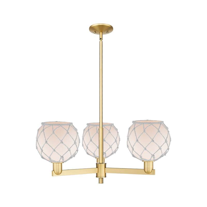 Innovations Farmhouse Rope 30in 3-Light Pendant | Industrial Satin Gold Steel and White Frosted Glass with Rope | Kitchen | Model 716-3CR-SG-G121-8RW