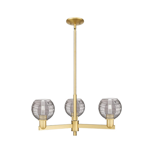 Innovations Athens Deco Swirl 27.625in 3-Light Pendant | Industrial Satin Gold Steel and Cast Brass with Light Smoke Glass | Model 716-3CR-SG-G1213-6SM