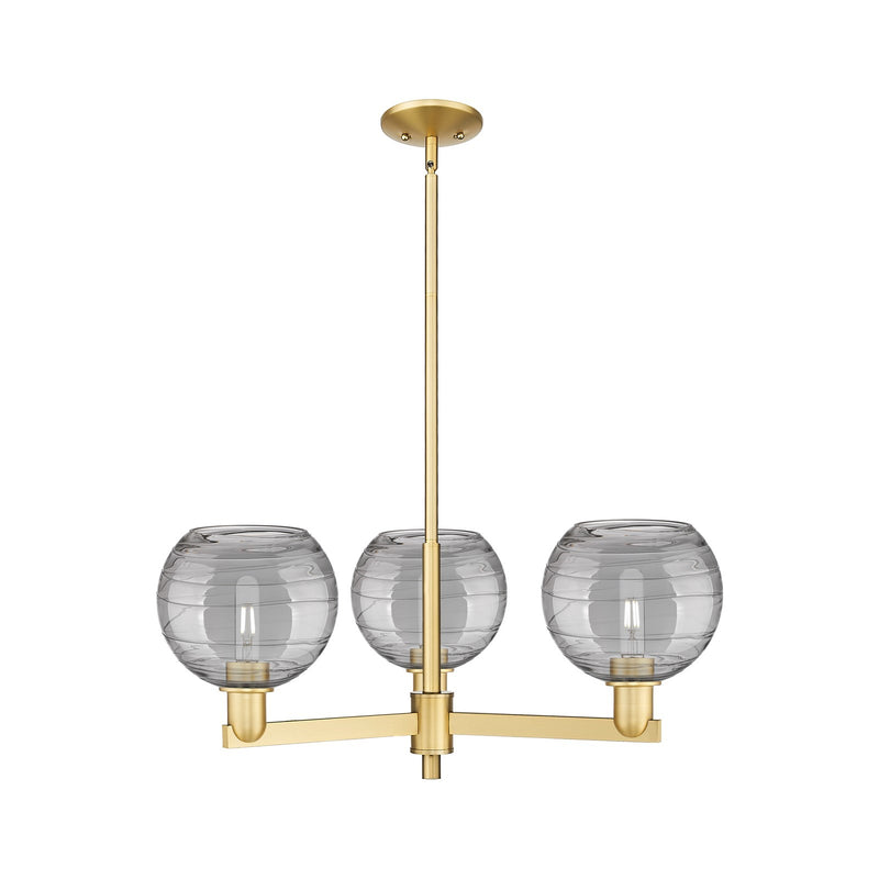 Innovations Athens Deco Swirl 30in 3-Light Pendant | Industrial Satin Gold Steel and Cast Brass with Light Smoke Glass | Model 716-3CR-SG-G1213-8SM