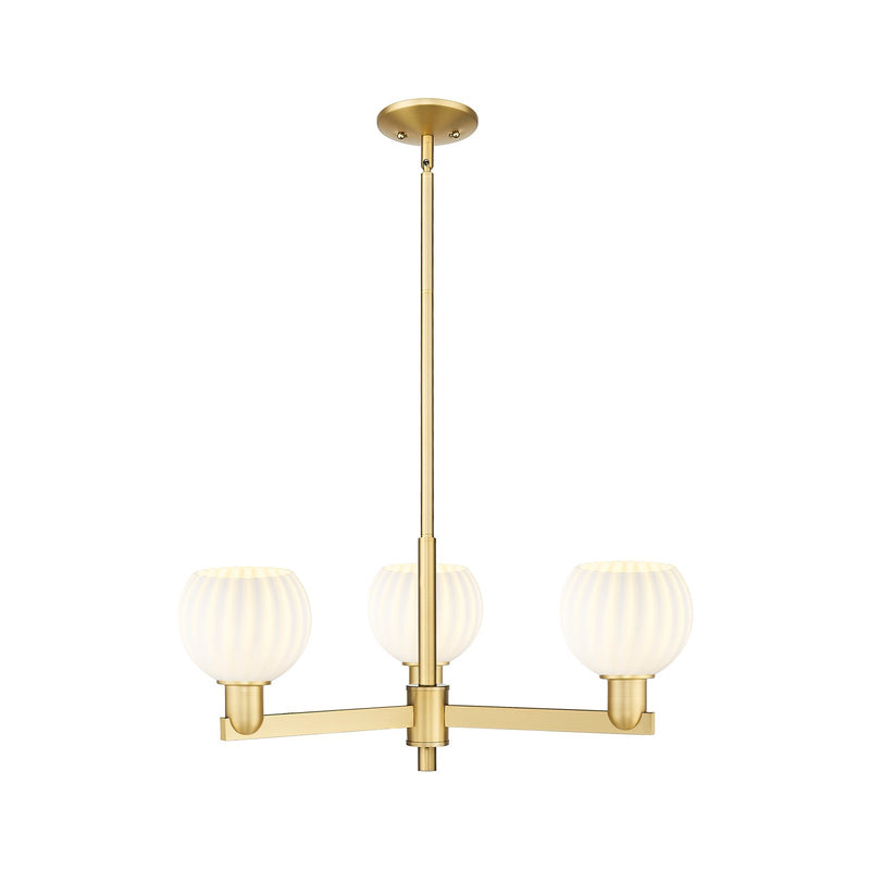 Innovations Lighting White Venetian 28in 3-Light Pendant | Industrial Satin Gold Steel and White Venetian Glass | Kitchen | Model 716-3CR-SG-G1217-6WV
