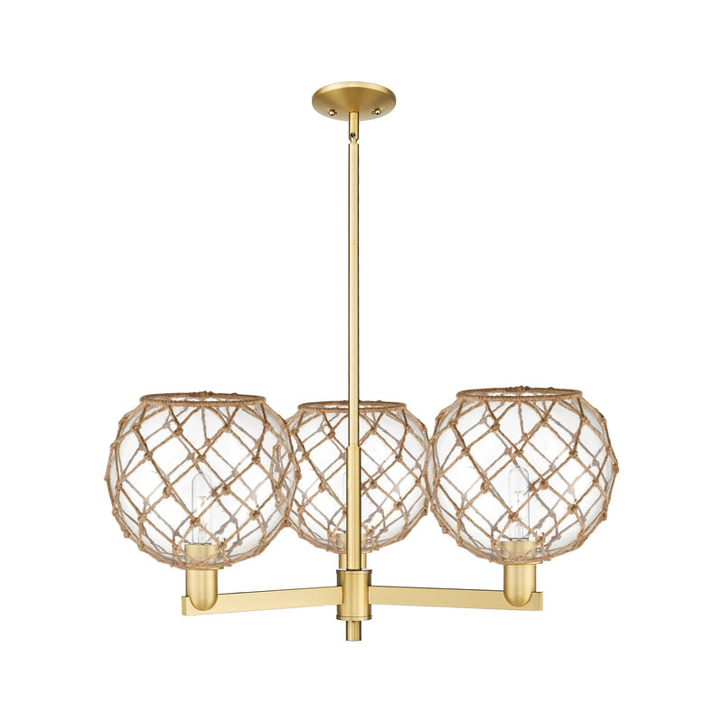 Innovations Farmhouse Rope 32in 3-Light Pendant | Industrial Satin Gold Steel and Clear Glass with Brown Rope | Kitchen | Model 716-3CR-SG-G122-10RB