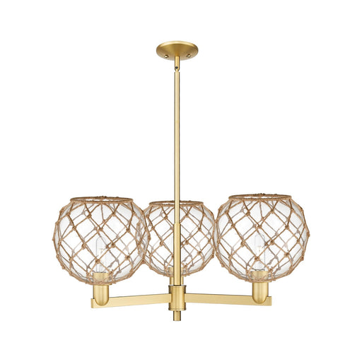 Innovations Farmhouse Rope 32in 3-Light Pendant | Industrial Satin Gold Steel and Clear Glass with Brown Rope | Kitchen | Model 716-3CR-SG-G122-10RB