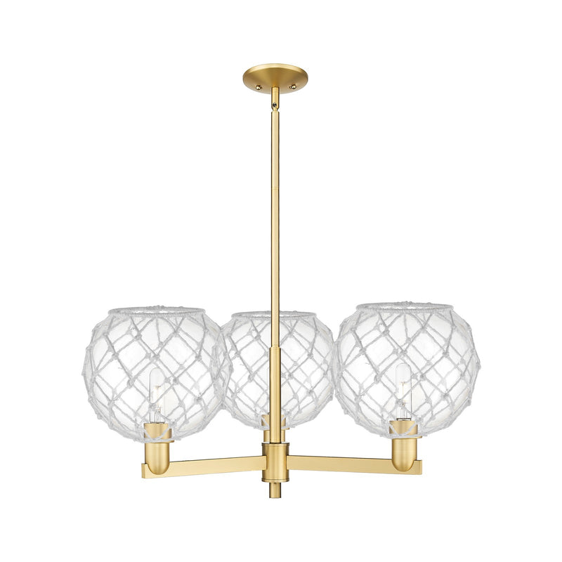 Innovations Farmhouse Rope 32in 3-Light Pendant | Industrial Satin Gold Steel and Clear Glass with White Rope | Kitchen | Model 716-3CR-SG-G122-10RW