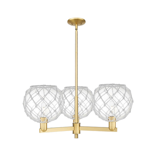 Innovations Farmhouse Rope 32in 3-Light Pendant | Industrial Satin Gold Steel and Clear Glass with White Rope | Kitchen | Model 716-3CR-SG-G122-10RW