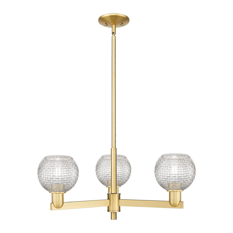 Innovations Athens 28in 3-Light Pendant | Industrial Satin Gold Steel and Clear Basket Weave Glass | Kitchen Island & Dining | Model 716-3CR-SG-G122C-6CL