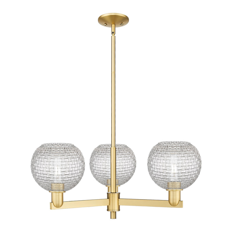 Innovations Athens 30in 3-Light Pendant | Industrial Satin Gold Steel and Clear Basket Weave Glass | Kitchen Island & Dining | Model 716-3CR-SG-G122C-8CL