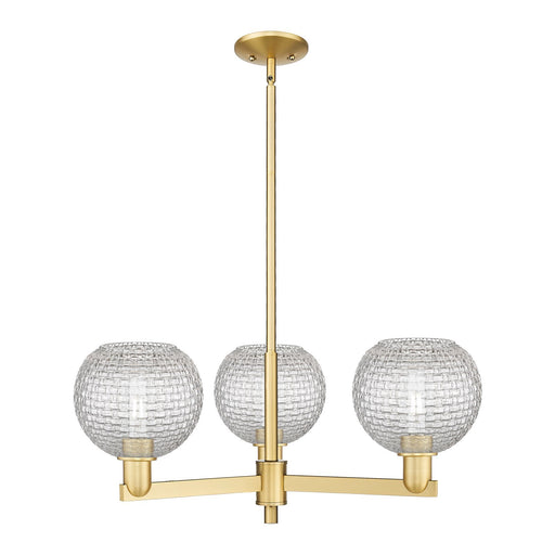 Innovations Athens 30in 3-Light Pendant | Industrial Satin Gold Steel and Clear Basket Weave Glass | Kitchen Island & Dining | Model 716-3CR-SG-G122C-8CL