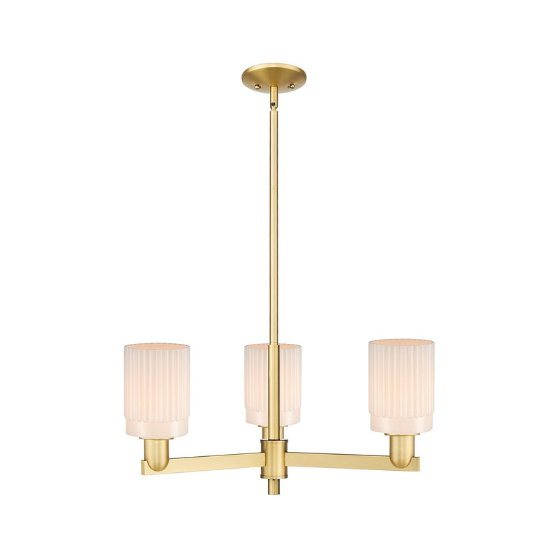 Innovations Hadley 26in 3-Light Pendant | Industrial Satin Gold Steel and Matte White Ribbed Glass | Kitchen Island & Dining Room | Model 716-3CR-SG-G341