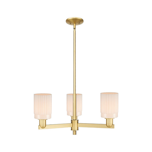 Innovations Hadley 26in 3-Light Pendant | Industrial Satin Gold Steel and Matte White Ribbed Glass | Kitchen Island & Dining Room | Model 716-3CR-SG-G341