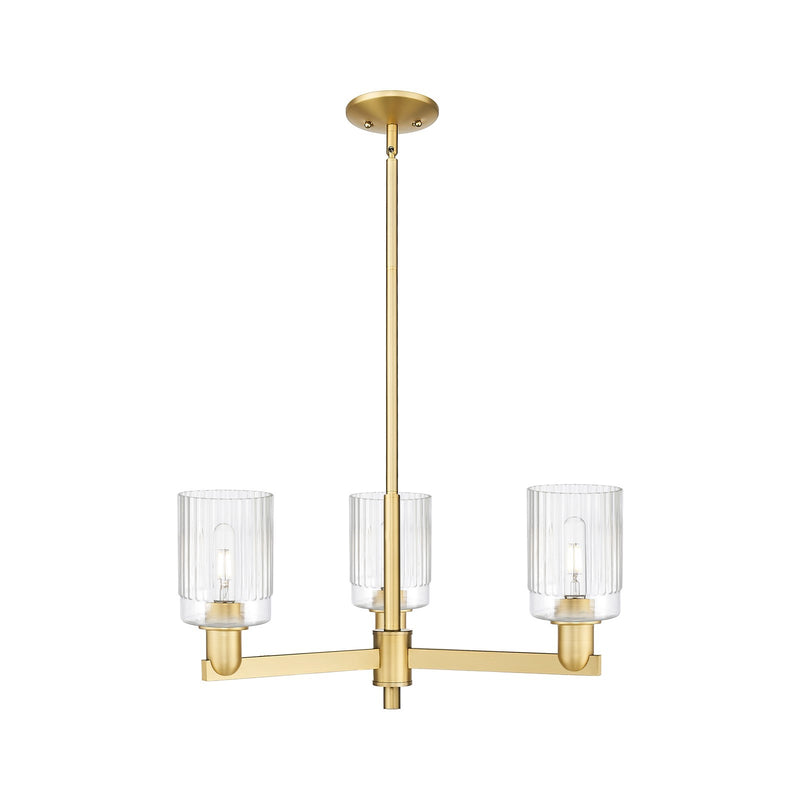 Innovations Hadley 26in 3-Light Pendant | Industrial Satin Gold Steel and Clear Ribbed Glass | Kitchen Island & Dining Room | Model 716-3CR-SG-G342