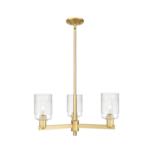 Innovations Hadley 26in 3-Light Pendant | Industrial Satin Gold Steel and Clear Ribbed Glass | Kitchen Island & Dining Room | Model 716-3CR-SG-G342
