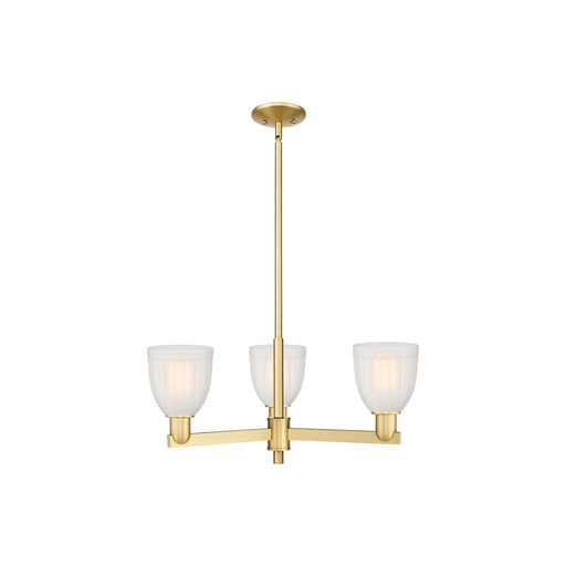 Innovations Brookfield 28in 3-Light Pendant | Industrial Satin Gold Steel and White Frosted Ribbed Glass | Kitchen Island & Dining | Model 716-3CR-SG-G441