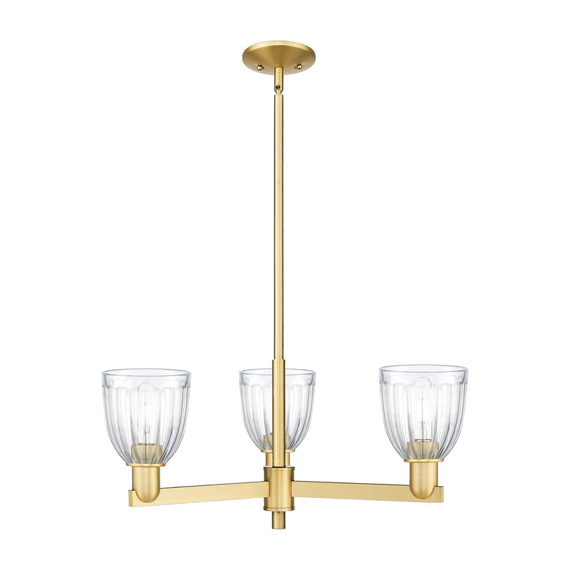 Innovations Brookfield 28in 3-Light Pendant | Industrial Satin Gold Steel and Clear Ribbed Glass | Kitchen Island & Dining Room | Model 716-3CR-SG-G442