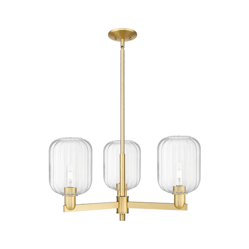 Innovations Preston Cylinder 28.5in 3-Light Pendant | Industrial Satin Gold Steel and Clear Glass | Kitchen Island & Dining | Model 716-3CR-SG-G460-7CL