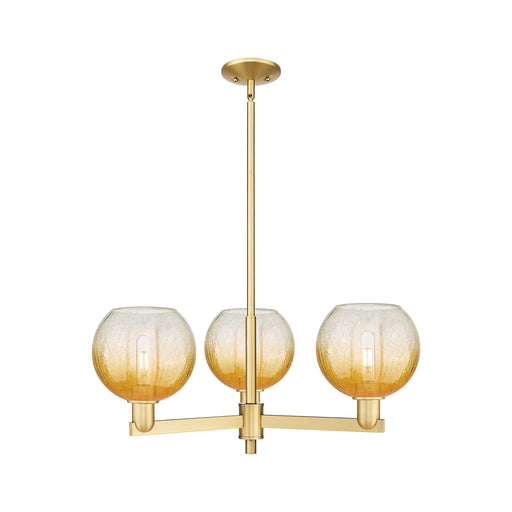 Innovations Brookhaven Globe 30in 3-Light Pendant | Industrial Satin Gold Steel and Amber Glass | Kitchen Island & Dining Room | Model 716-3CR-SG-G483-8AM