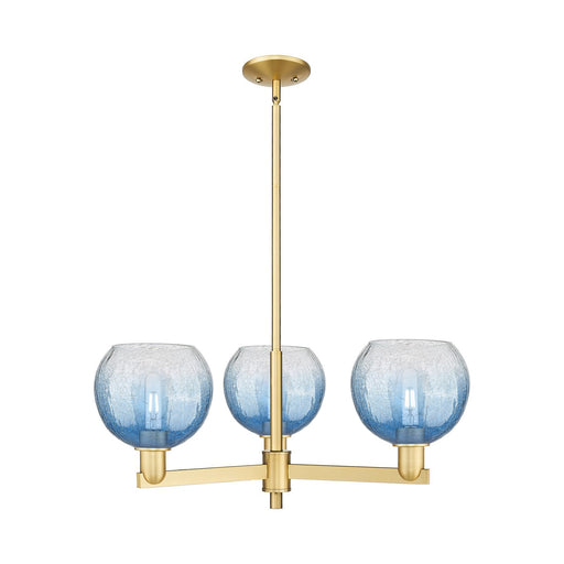 Innovations Brookhaven Globe 30in 3-Light Pendant | Industrial Satin Gold Steel and Sapphire Blue Glass | Kitchen Island & | Model 716-3CR-SG-G483-8SB