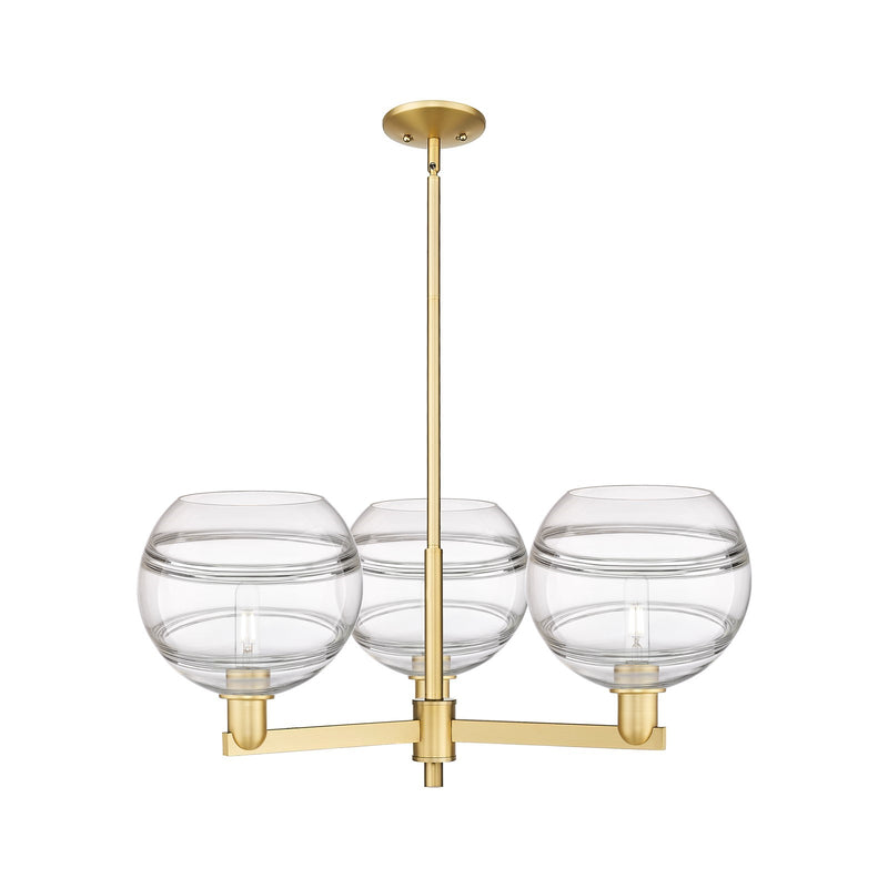 Innovations Rochester 32in 3-Light Pendant | Industrial Satin Gold Steel and Clear Glass | Kitchen Island & Dining Room | Model 716-3CR-SG-G556-10CL