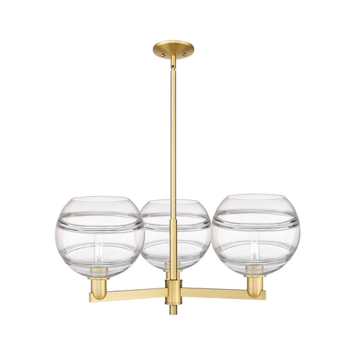 Innovations Rochester 32in 3-Light Pendant | Industrial Satin Gold Steel and Clear Glass | Kitchen Island & Dining Room | Model 716-3CR-SG-G556-10CL