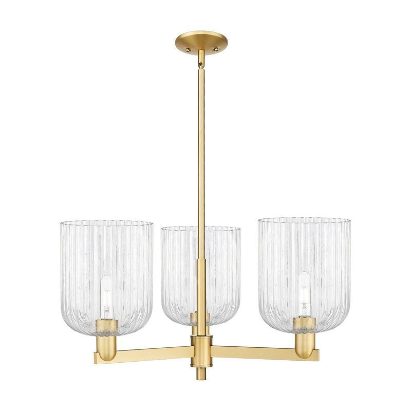 Innovations Bridal Veil 30in 3-Light Pendant | Industrial Satin Gold Steel and Clear Ribbed Glass | Kitchen Island & Dining | Model 716-3CR-SG-G559-8CL