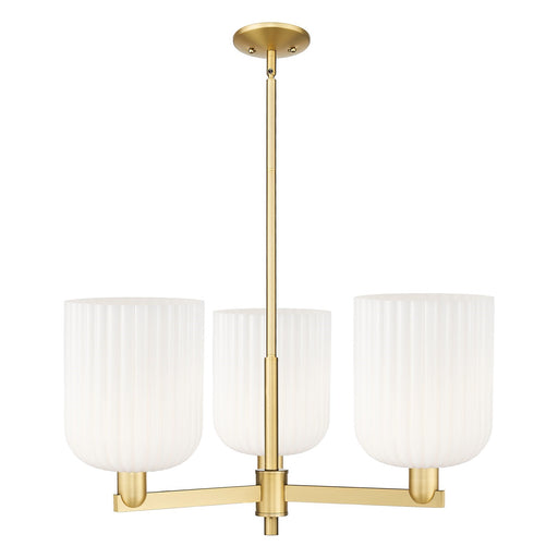 Innovations Bridal Veil 30in 3-Light Pendant | Industrial Satin Gold Steel and Gloss White Ribbed Glass | Kitchen Island & | Model 716-3CR-SG-G559-8GWH