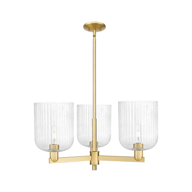 Innovations Bridal Veil 30in 3-Light Pendant | Industrial Satin Gold Steel and Seedy Ribbed Glass | Kitchen Island & Dining | Model 716-3CR-SG-G559-8SDY