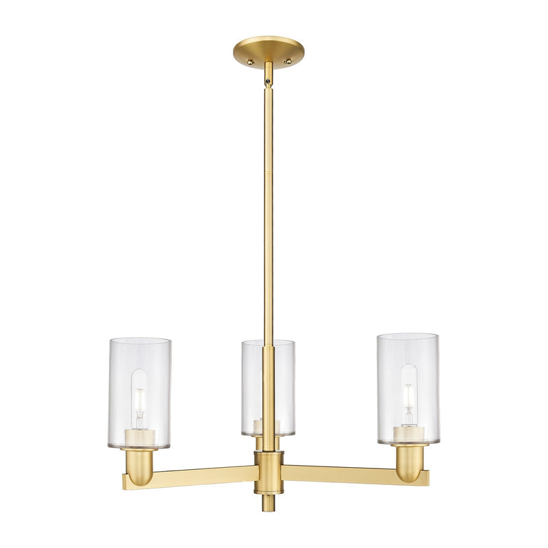 Innovations Clymer 26in 3-Light Pendant | Industrial Satin Gold Steel and Clear Glass | Kitchen Island & Dining Room | 25.62 x | Model 716-3CR-SG-G802