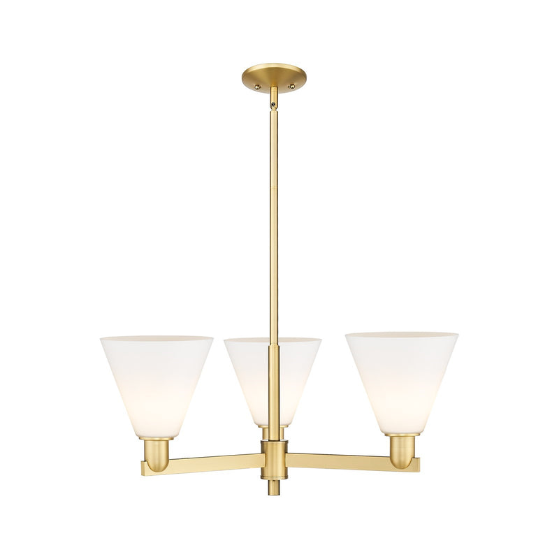 Innovations Berkshire Glass 30in 3-Light Pendant | Industrial Satin Gold Steel and Matte White Glass | Kitchen Island & Dining | Model 716-3CR-SG-GBC-81