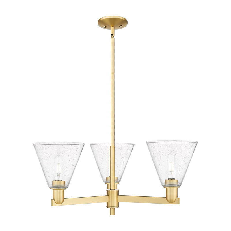 Innovations Berkshire Glass 30in 3-Light Pendant | Industrial Satin Gold Steel and Seedy Glass | Kitchen Island & Dining Room | Model 716-3CR-SG-GBC-84