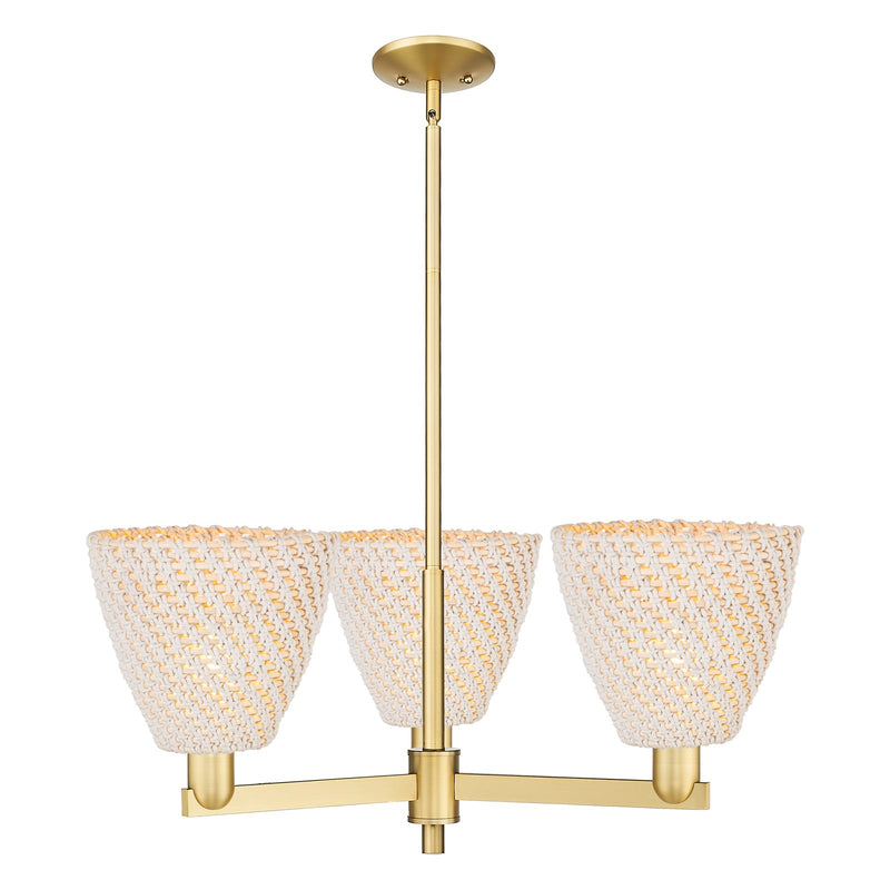 Innovations Bristol Natural 31in 3-Light Pendant | Industrial Satin Gold Steel and Cast Brass with Natural Fiber Dome Shade | Model 716-3CR-SG-NBD-9-NAT