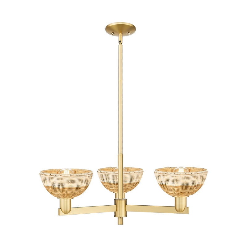 Innovations Natural Ballston Dome 18in 3-Light Pendant | Farmhouse Satin Gold Steel and Natural Fiber Dome | Kitchen Island | Model 716-3CR-SG-NBD2-75-NAT